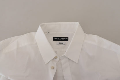 Dolce & Gabbana White Cotton Peacock Feather Formal GOLD Shirt