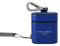 Dolce & Gabbana Blue Leather Silver Metal Logo Airpods Case