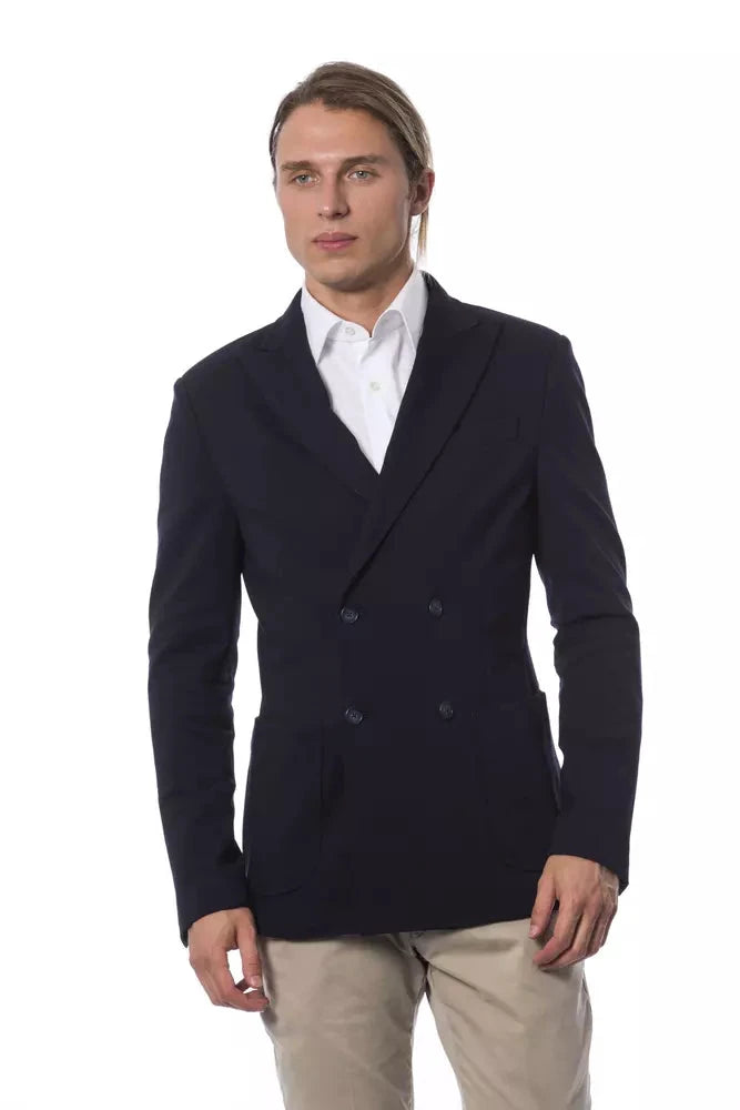 Verri Blue Viscose Men Blazer by Verri