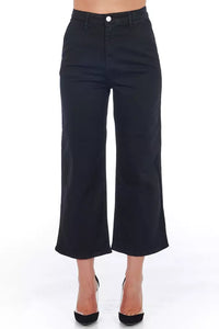 Frankie Morello Black Cotton Women Cropped Trouser
