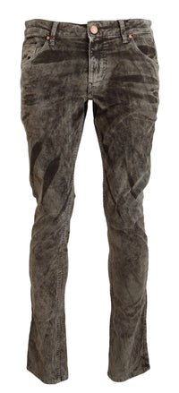 Acht Gray Washed Cotton Corduroy Slim Fit Men Jeans