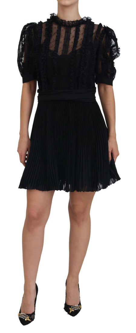 Dolce & Gabbana Black Lace Trim A-line Mini Nylon Dress