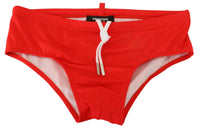 Dsquared² Red Black ICON Print Mens Swim Brief Swimwear
