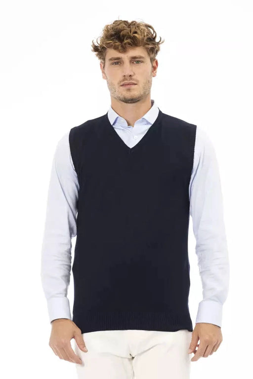 Alpha Studio Blue Viscose Men's V-neck Vest by Alpha Studio