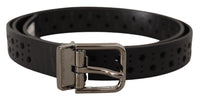 Dolce & Gabbana Black Calf Leather Perforated Metal Buckle Belt