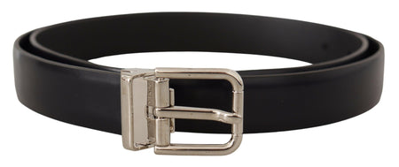 Dolce & Gabbana Black Calf Leather Classic Logo Metal Buckle Belt