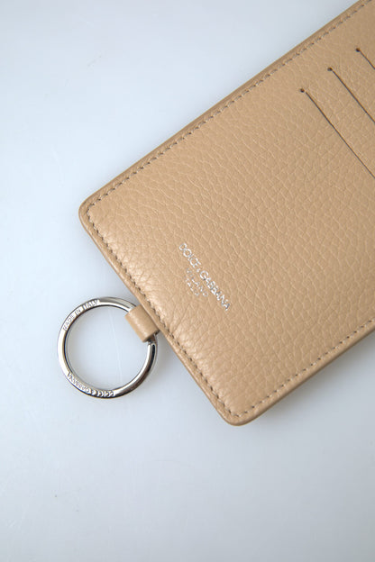 Dolce & Gabbana Beige Leather Lanyard Logo Card Holder Men Wallet