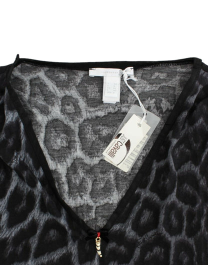 Cavalli Gray leopard v-neck top