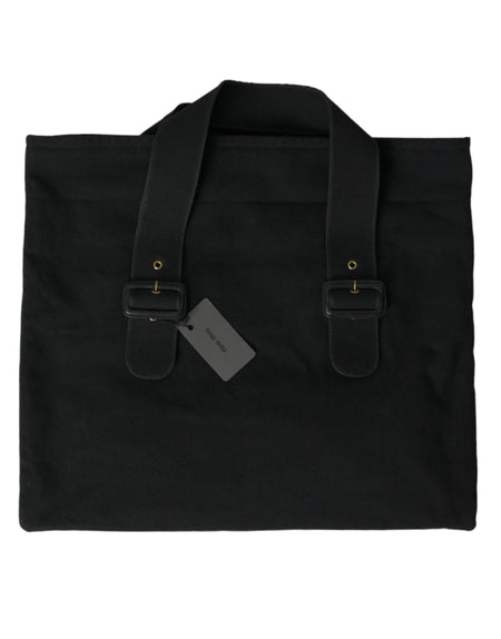 Miu Miu Black Canvas Denim Logo Shoulder Tote Shopping Bag