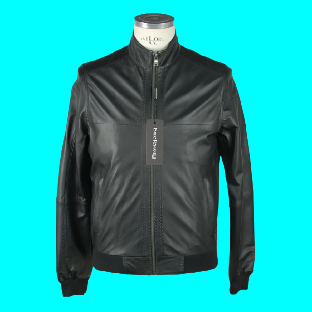 Emilio Romanelli Sleek Black Leather Jacket For Men