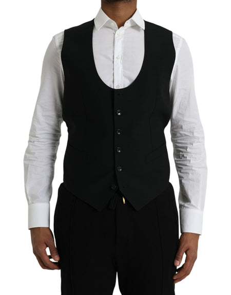 Dolce & Gabbana Black Wool Waistcoat Dress Formal Vest