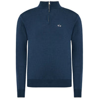 La Martina Blue Wool Men Sweater with Half Zip Closure