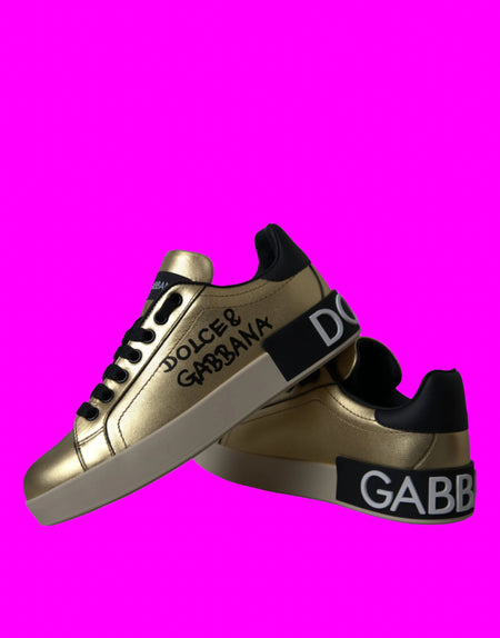 Dolce & Gabbana Gold Portofino Calf Leather Sneakers Women Shoes