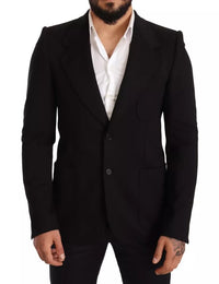 Dolce & Gabbana Black Wool Slim Fit Coat Jacket Blazer