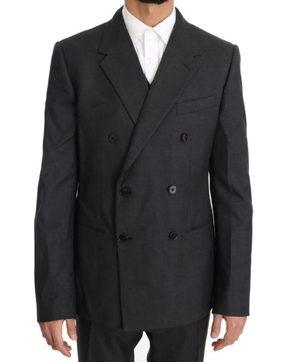 Dolce & Gabbana Gray Wool Silk Double Breasted Slim Suit