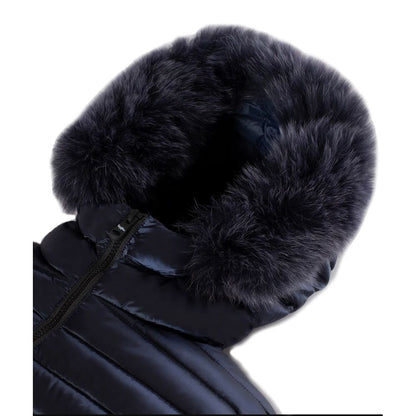 Refrigiwear Blue Nylon Women Jacket with Feather Padding and Fur Hood