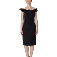 Sandro Ferrone Black Polyester Midi Dress