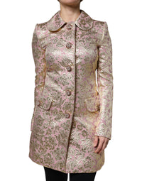 Dolce & Gabbana Metallic Pink Gold Jacquard Jewel Button Coat Jacket