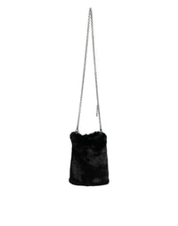 Dolce & Gabbana Black Faux Fur Silver Chain Crossbody Shoulder Purse Bag