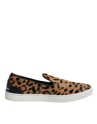 Dolce & Gabbana Brown Calfskin Fur Leopard Sneakers Shoes