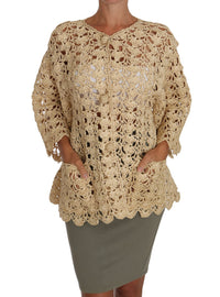 Dolce & Gabbana Beige Cardigan Crochet Knitted Raffia Sweater