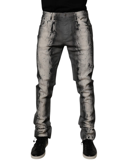Dolce & Gabbana Gray Tie Dye Cotton Skinny Men Denim Jeans