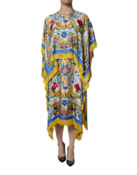 Dolce & Gabbana Multicolor Majolica Kaftan Short Sleeves Maxi Dress