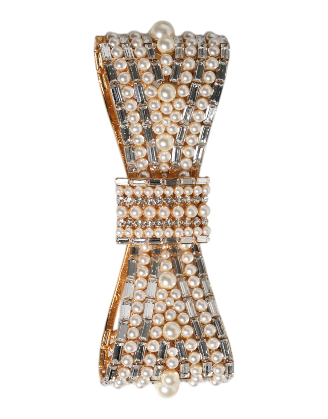 Dolce & Gabbana Gold Tone Brass Bow Crystal FauxPearl Embellished Brooch