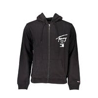 Tommy Hilfiger Black Cotton Men Sweater with Hood and Zip Pockets