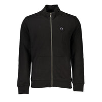 La Martina Black Cotton Men Sweater with Central Pockets and Zip