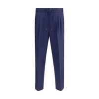 Brunello Cucinelli Blue Fleece Wool Casual Pants
