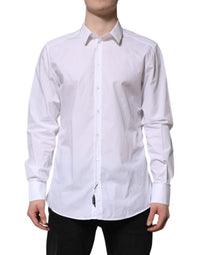 Dolce & Gabbana White Cotton GOLD Long Sleeves Dress Shirt