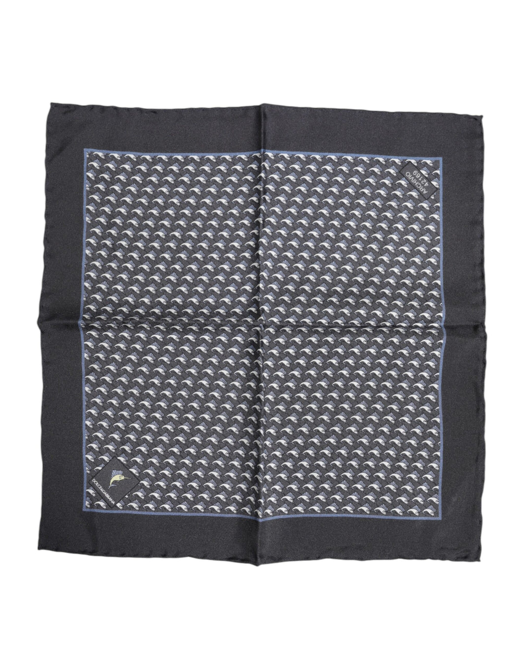 Dolce & Gabbana Black Fish Print Silk Square Men Foulard Scarf
