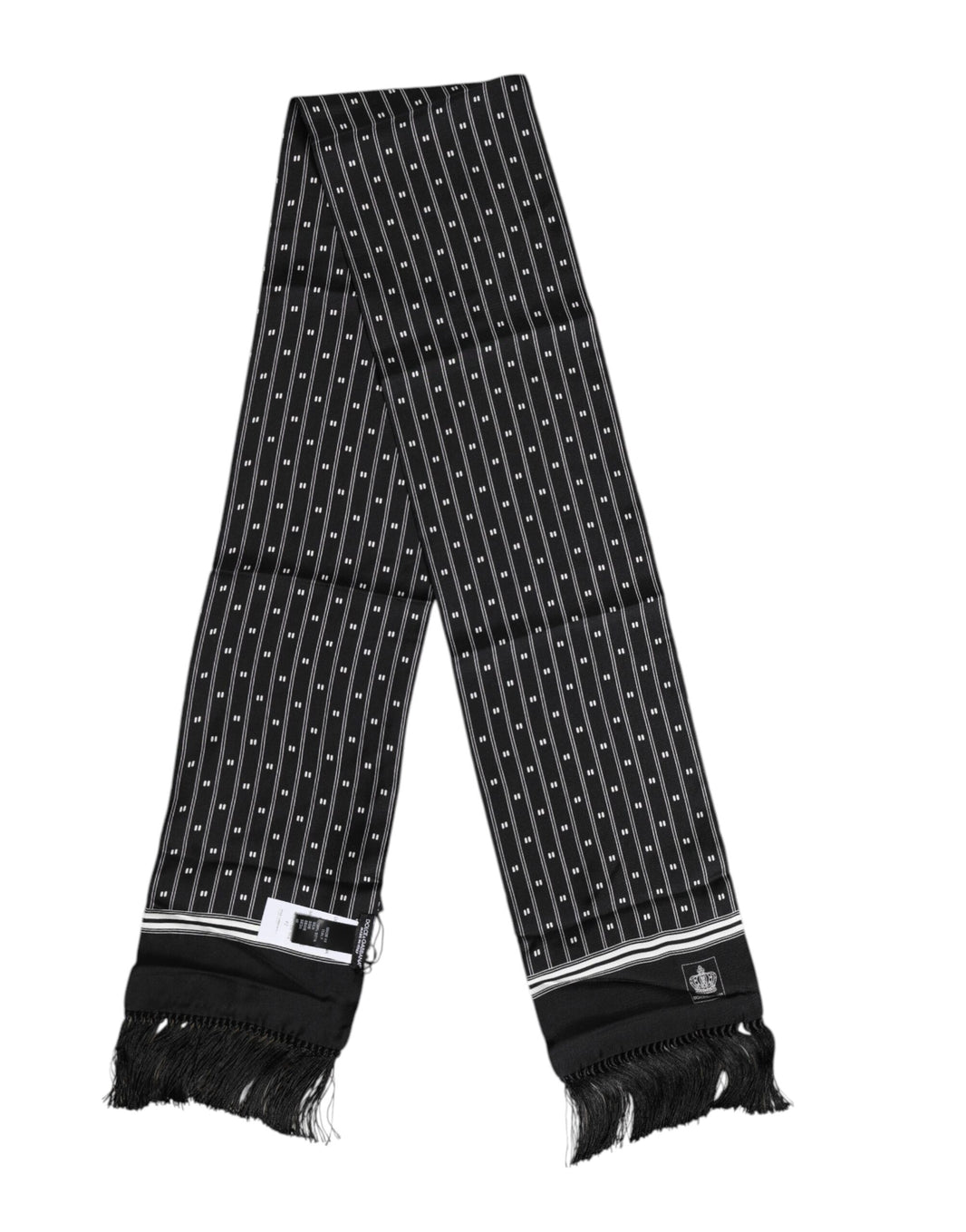 Dolce & Gabbana Black Silk Printed Fringes Men Foulard Scarf