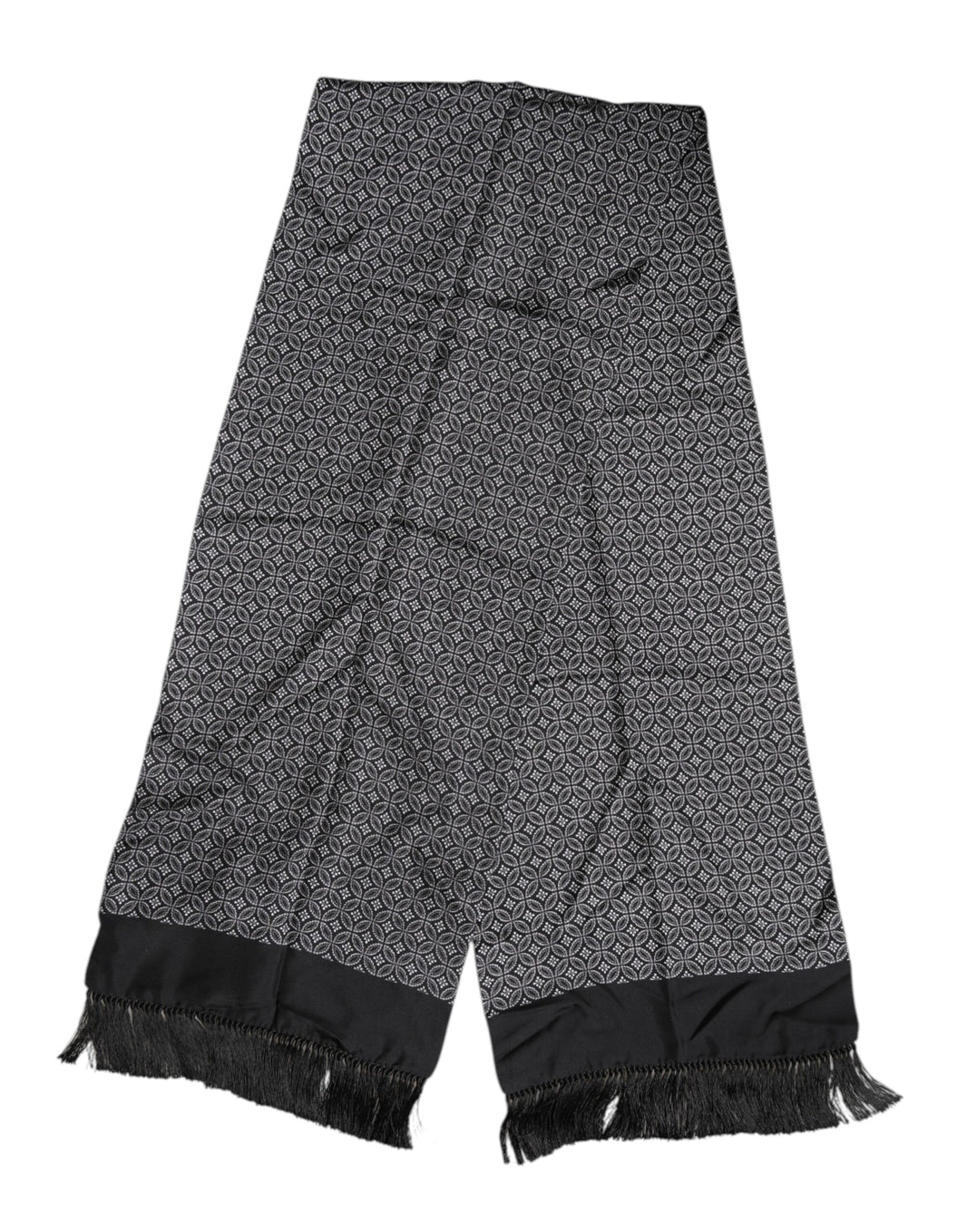 Dolce & Gabbana Black Patterned Fringes Men Foulard Scarf