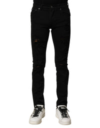 Dolce & Gabbana Black Cotton Logo Plaque Slim Denim Jeans