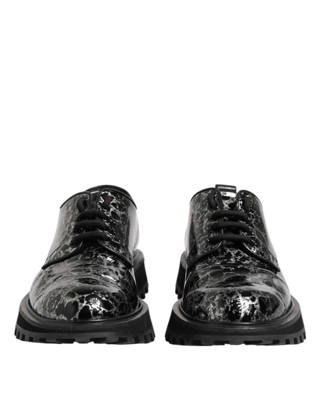 Dolce & Gabbana Black White Calfskin Chunky Derby Shoes