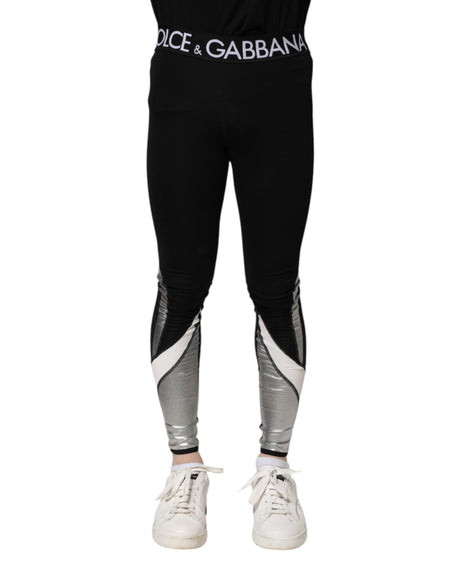 Dolce & Gabbana Black Silver Nylon Skinny Men Leggings Pants