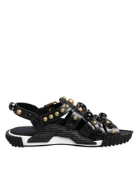Dolce & Gabbana Black Leather Studded Ankle Strap Sandals Shoes