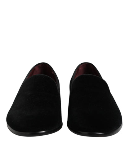 Dolce & Gabbana Black Velvet Slip On Loafers Formal Shoes