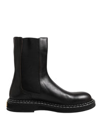 Dolce & Gabbana Black Leather Mid Calf Boots Flats Shoes