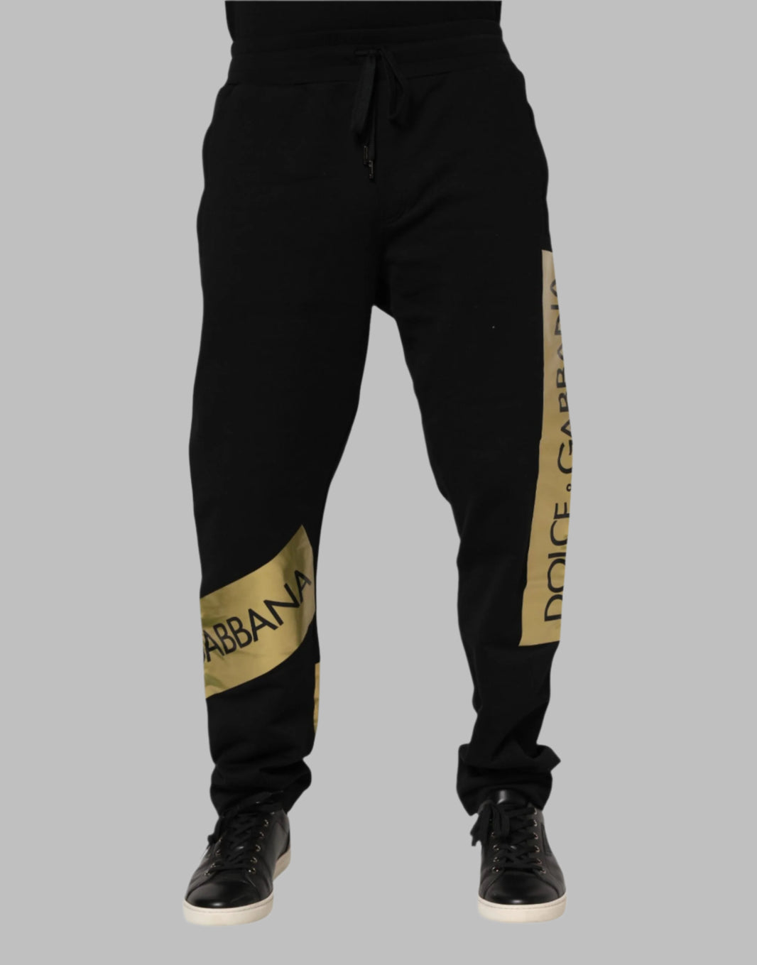 Dolce & Gabbana Black Cotton Logo Tape Men Jogger Pants