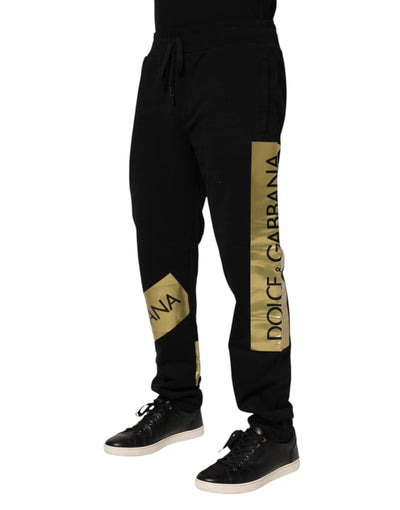 Dolce & Gabbana Black Cotton Logo Tape Men Jogger Pants by Dolce & Gabbana