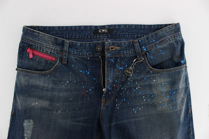 Costume National Blue Wash Paint Slim Fit Pants Jeans