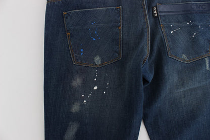 Costume National Blue Wash Paint Slim Fit Pants Jeans