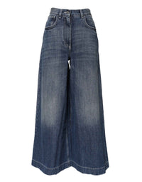Dolce & Gabbana Blue Cotton High Waist Wide Leg Denim Jeans