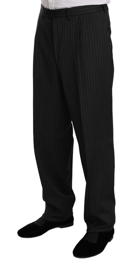 Z ZEGNA Black Striped Two Piece 3 Button 100% Wool Suit