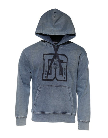 Dolce & Gabbana Blue Cotton Blend Hooded Sweatshirt Sweater