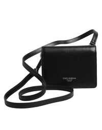 Dolce & Gabbana Black Leather Bifold Card Holder Crossbody Men Borse Bag
