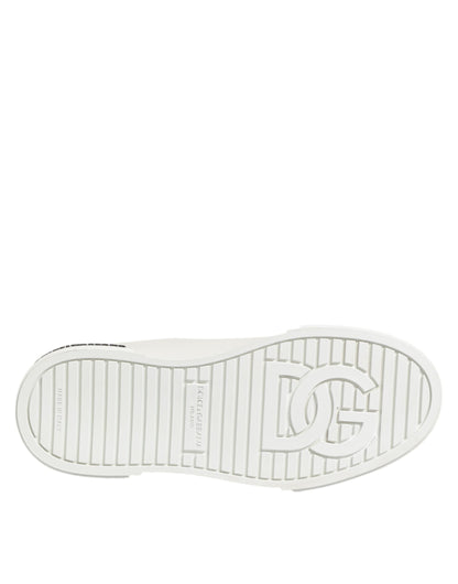 Dolce & Gabbana Black White Leather Portofino Sneaker Shoes
